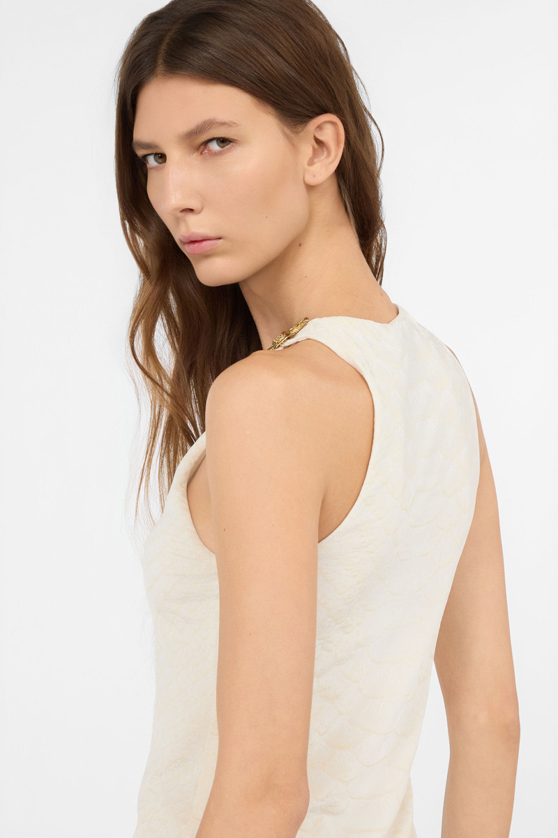 White Sleeveless Top with Snake and Scale Print 7
