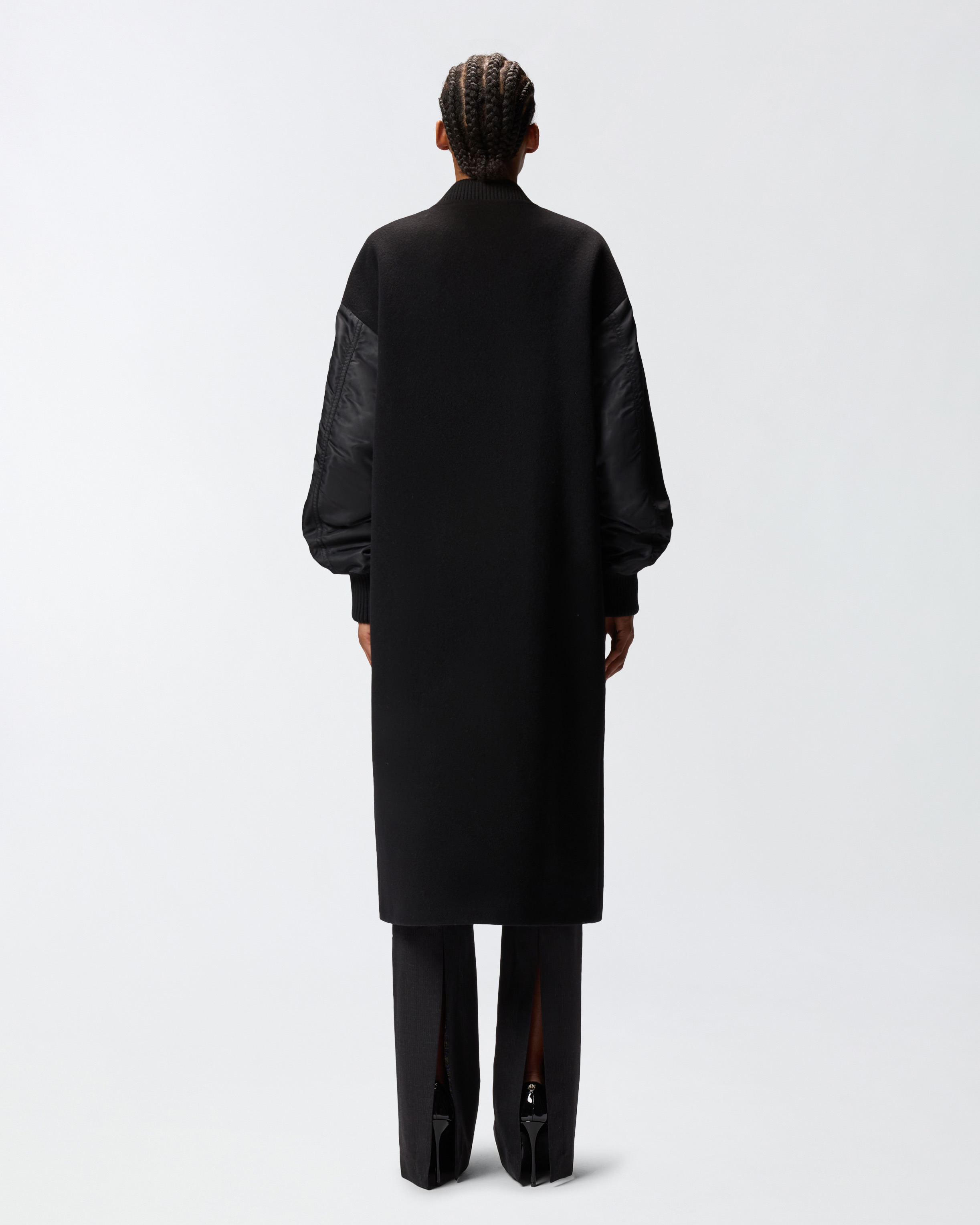 LONG TECHNICAL SATIN AND CLOTH COAT - 4