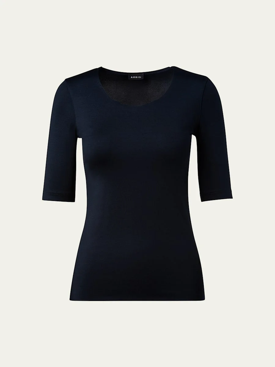 Scoop-Neck Silk Jersey T-Shirt - 1