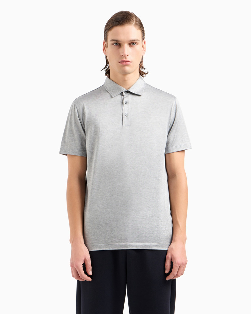 GIORGIO ARMANI Silk and cotton-mélange jersey polo shirt outlook