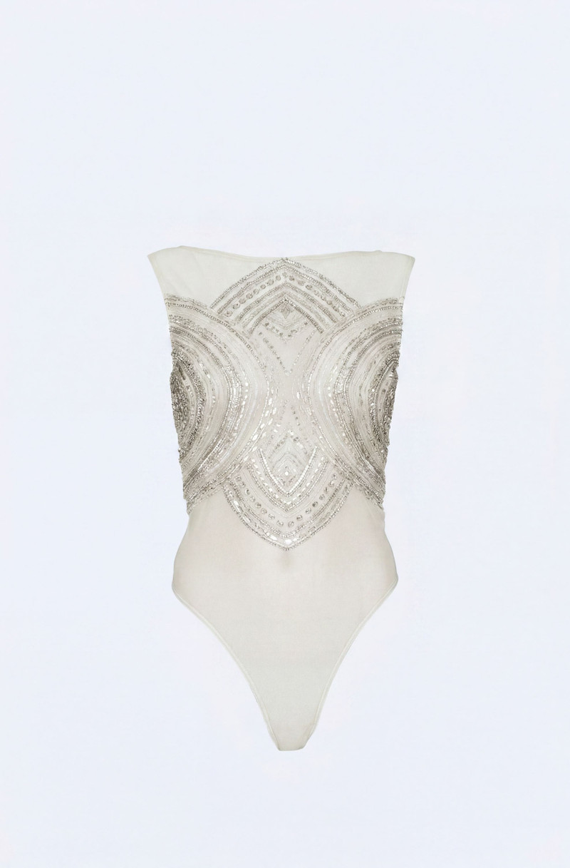 LAPOINTE Mosaic Crystal Embroidery Sleeveless Bodysuit outlook