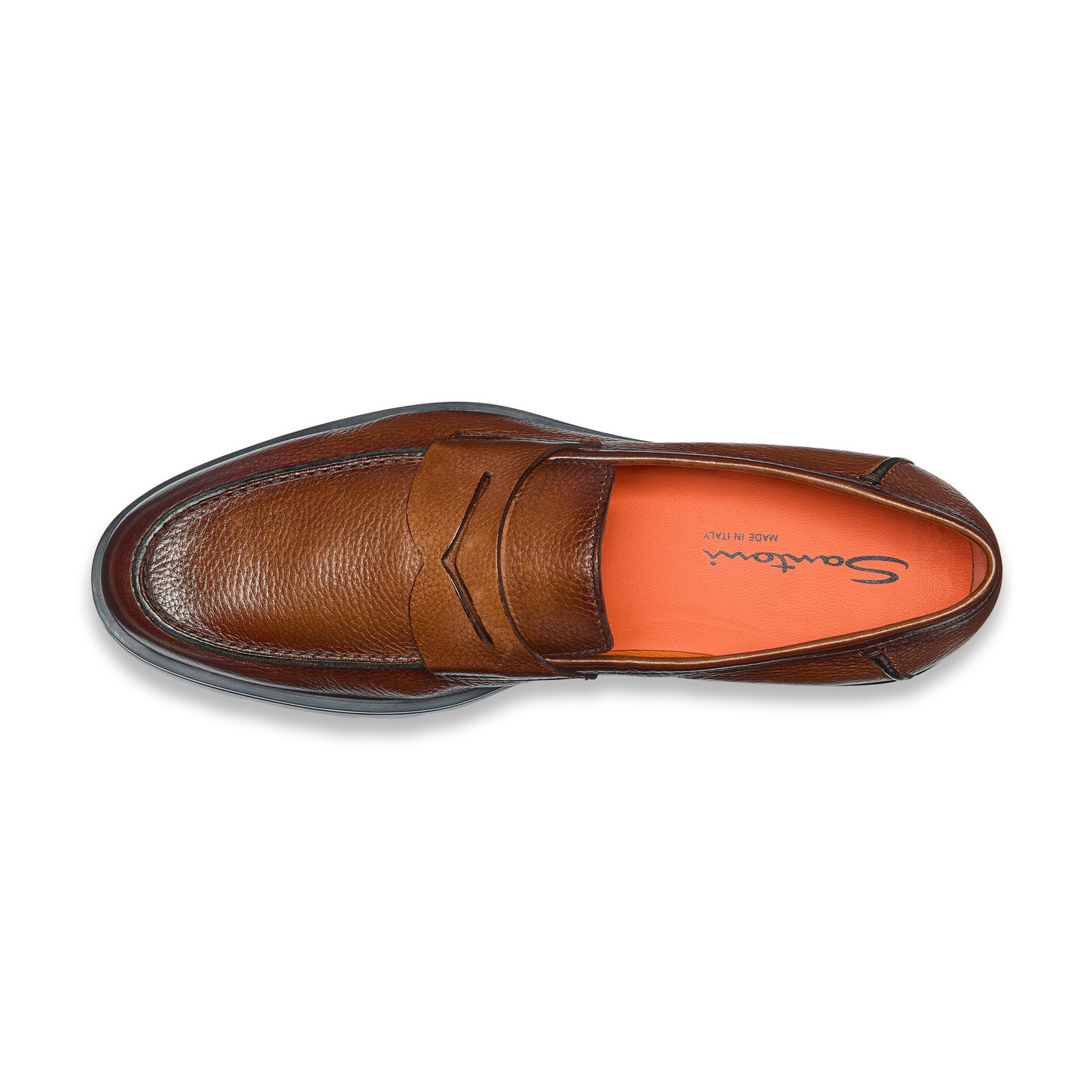 Men's brown tumbled leather penny loafer - 5