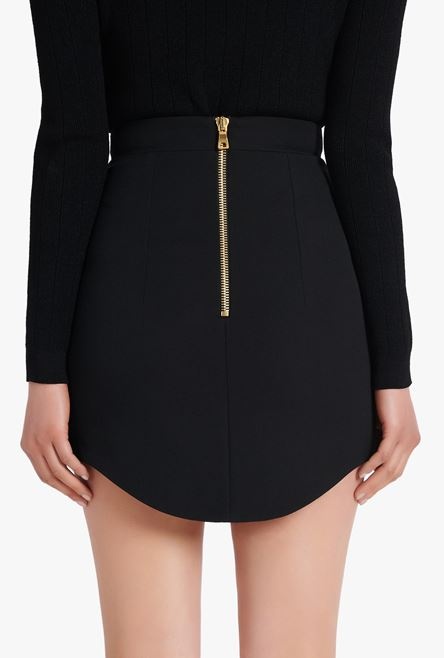 Short black knit high-waisted skirt with double-buttoned fastening - 8