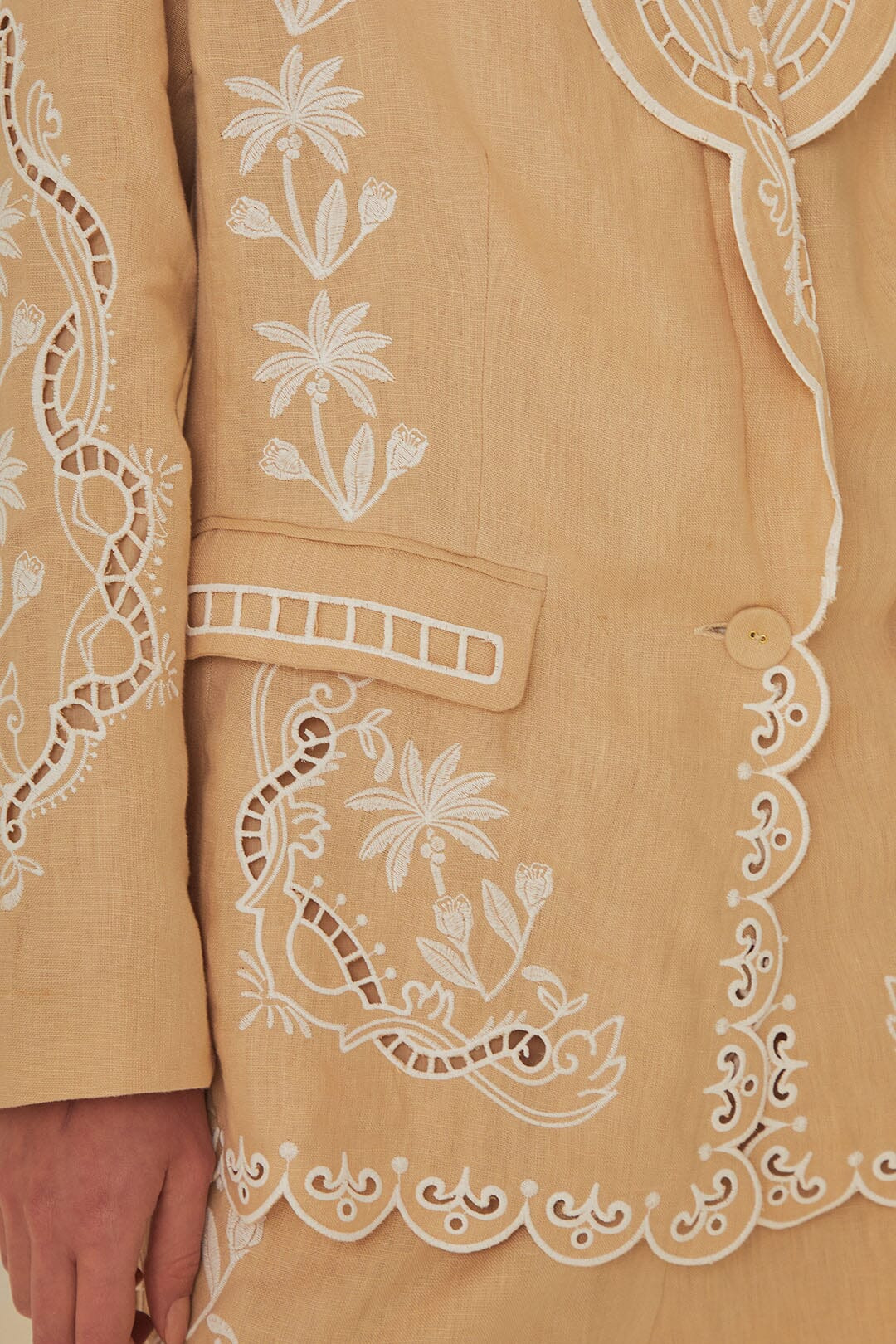 Khaki Embroidered Euroflax™ Premium Linen Blazer - 3