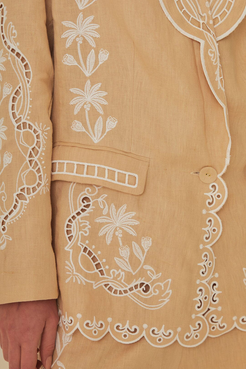 Khaki Embroidered Euroflax™ Premium Linen Blazer 3
