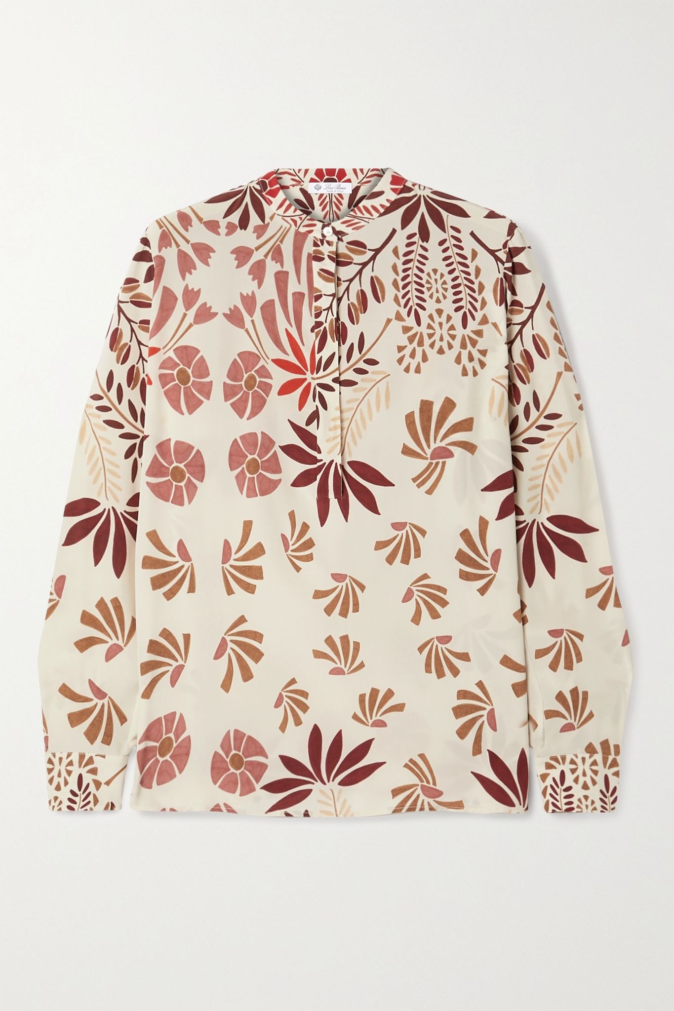 Floral-print silk-crepe blouse - 1