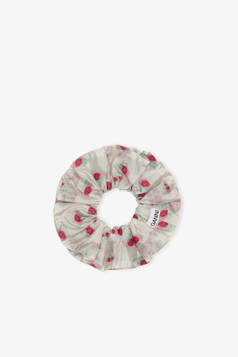 FLORAL JACQUARD RUFFLE SCRUNCHIE 1