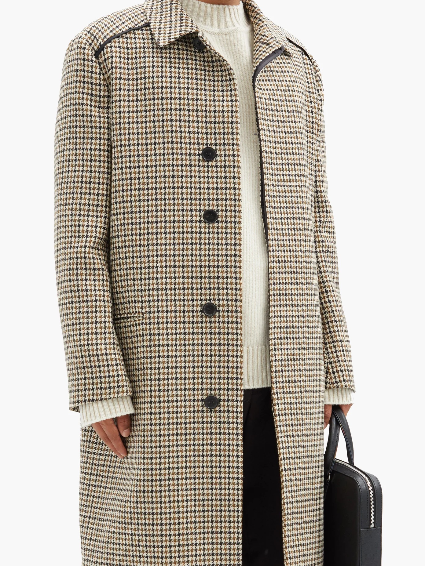 Single-breasted houndstooth-check wool overcoat - 2