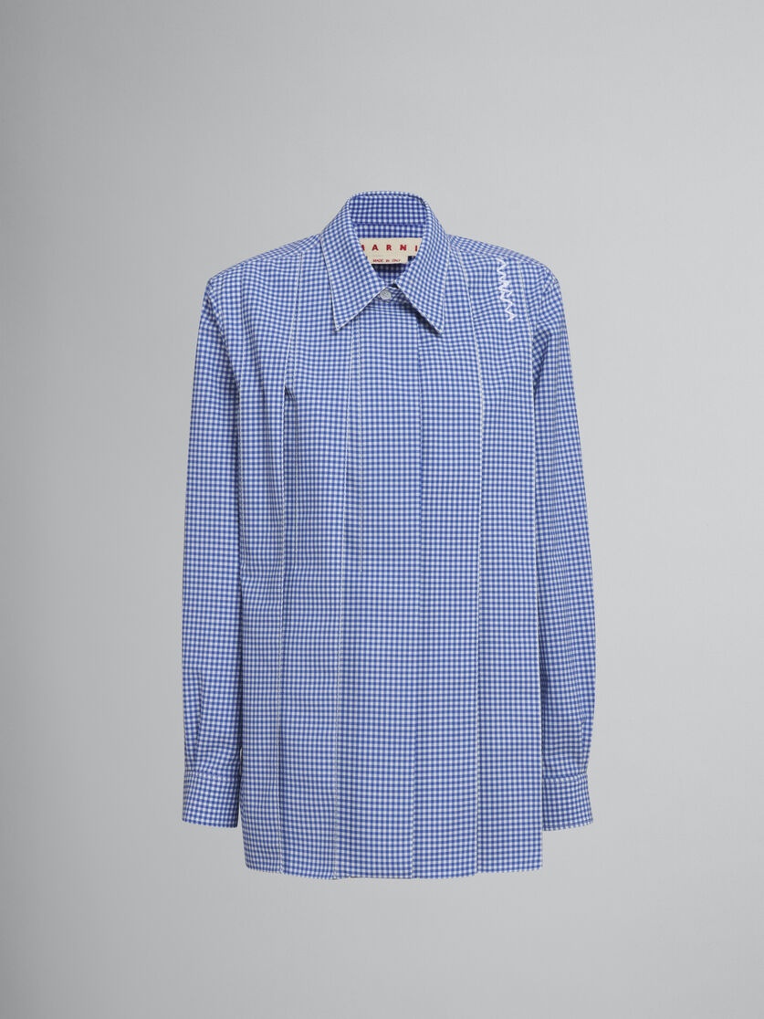 WOOL BLEND BLUE AND WHITE CHECKED SHIRT - 1
