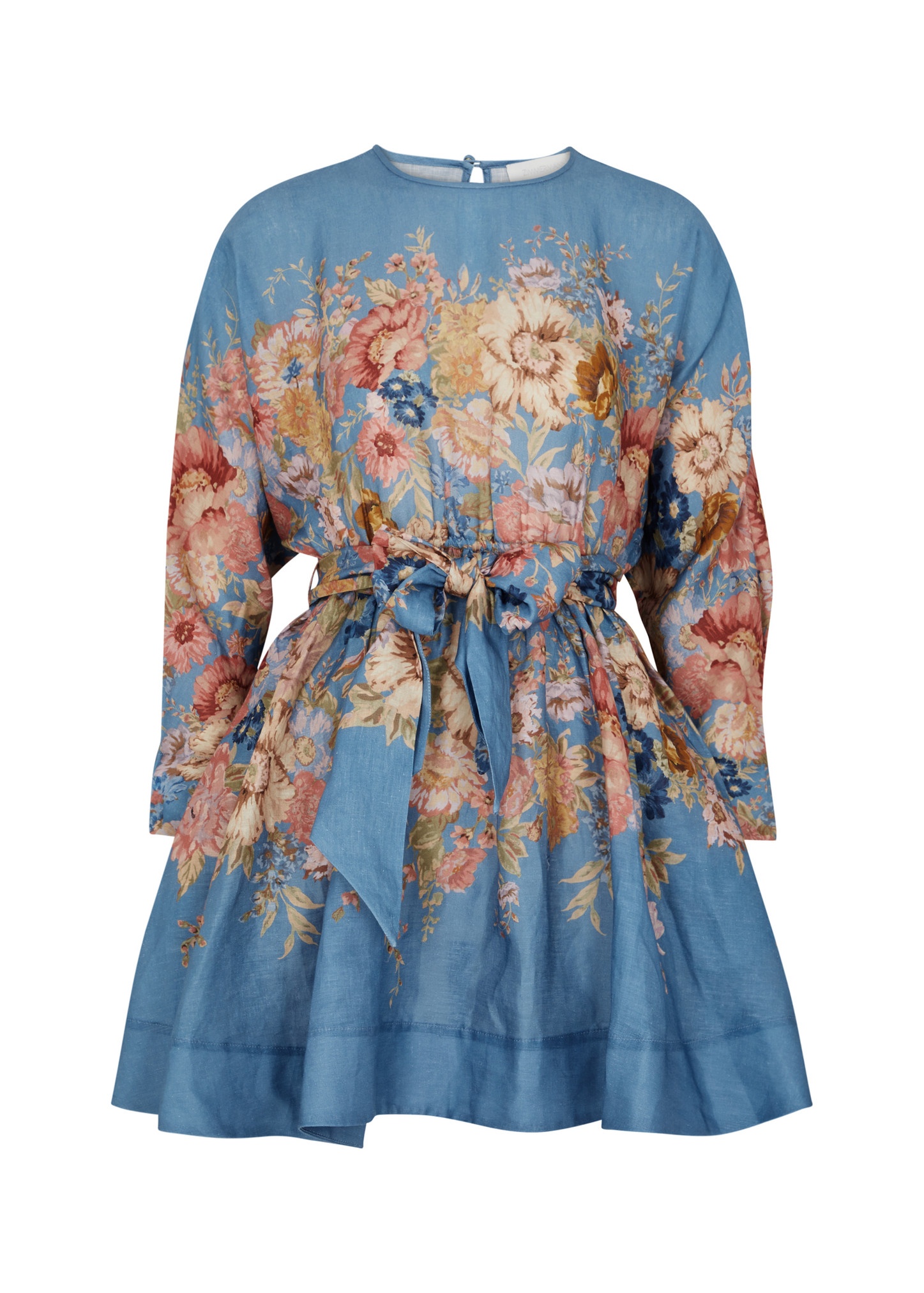 August floral-print linen mini dress - 1