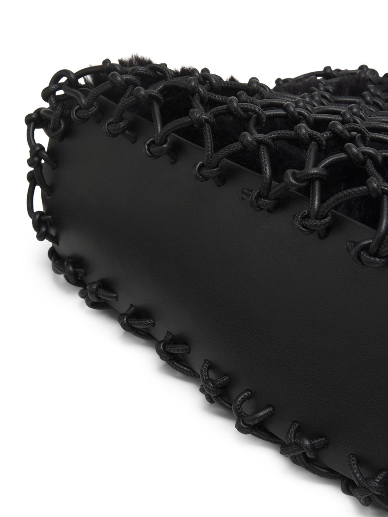 Women's Faux Fur Macrame Mini Bag - Black 5