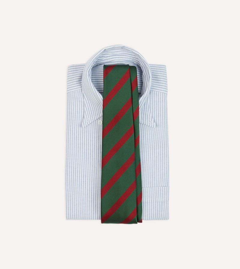 Drake's Green and Red Dual Stripe Mogador Silk Tipped Tie outlook