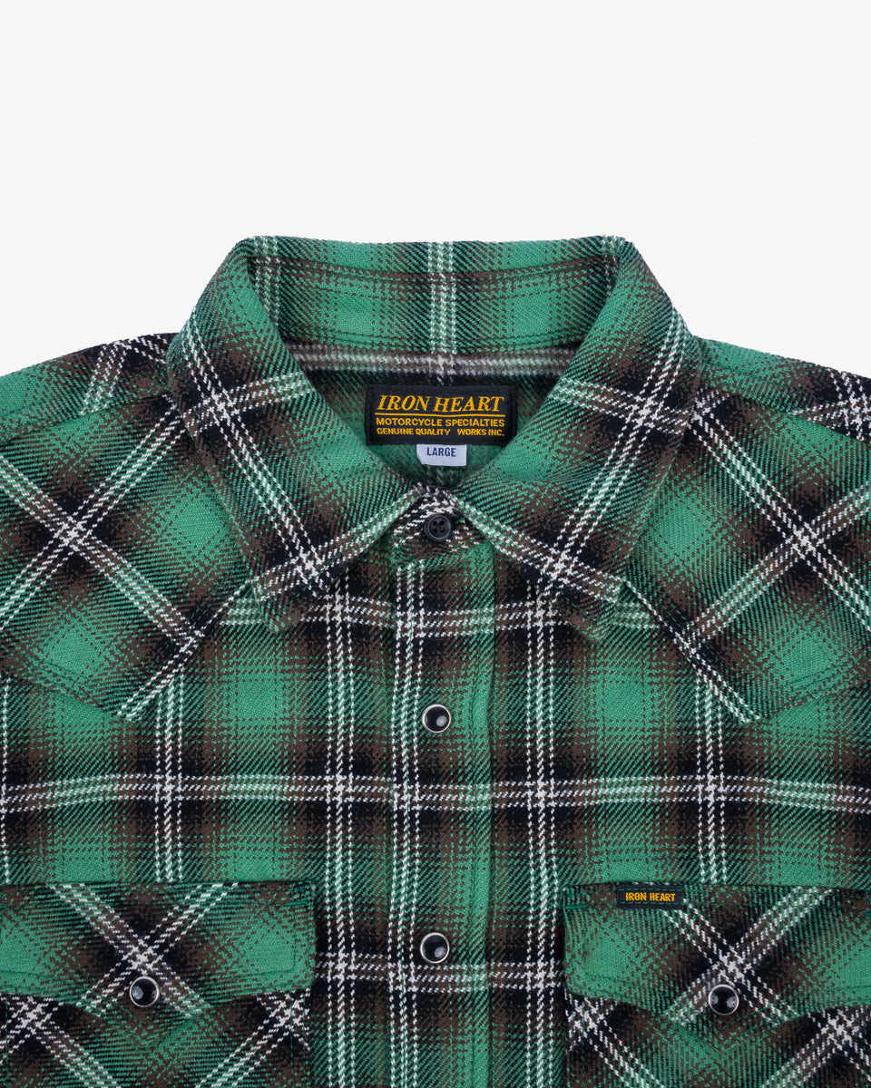 IHSH-405-GRN 12oz Ultra Heavy Flannel Check Western Shirt - Green - 6