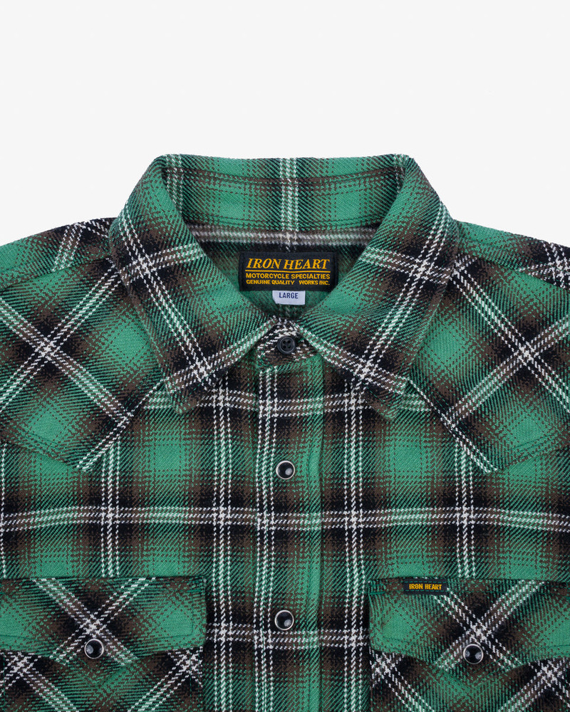 12OZ ULTRA HEAVY FLANNEL CHECK WESTERN SHIRT - GREEN 6