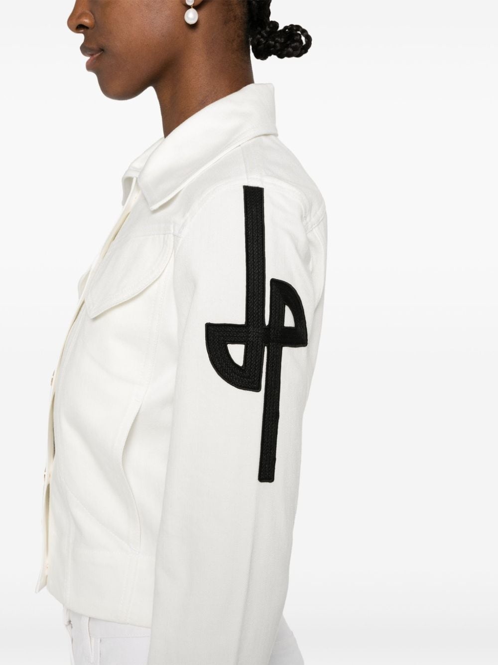 logo-patch cropped denim jacket - 5