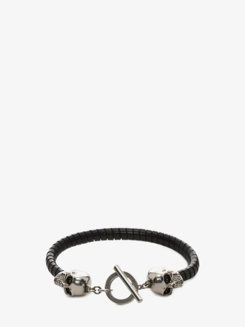 Men's Skull Leather Bracelet in Black - 1