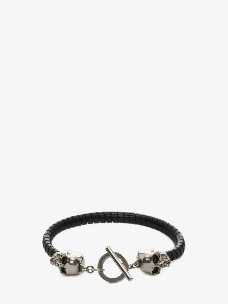 Men's Skull Leather Bracelet in Black 1