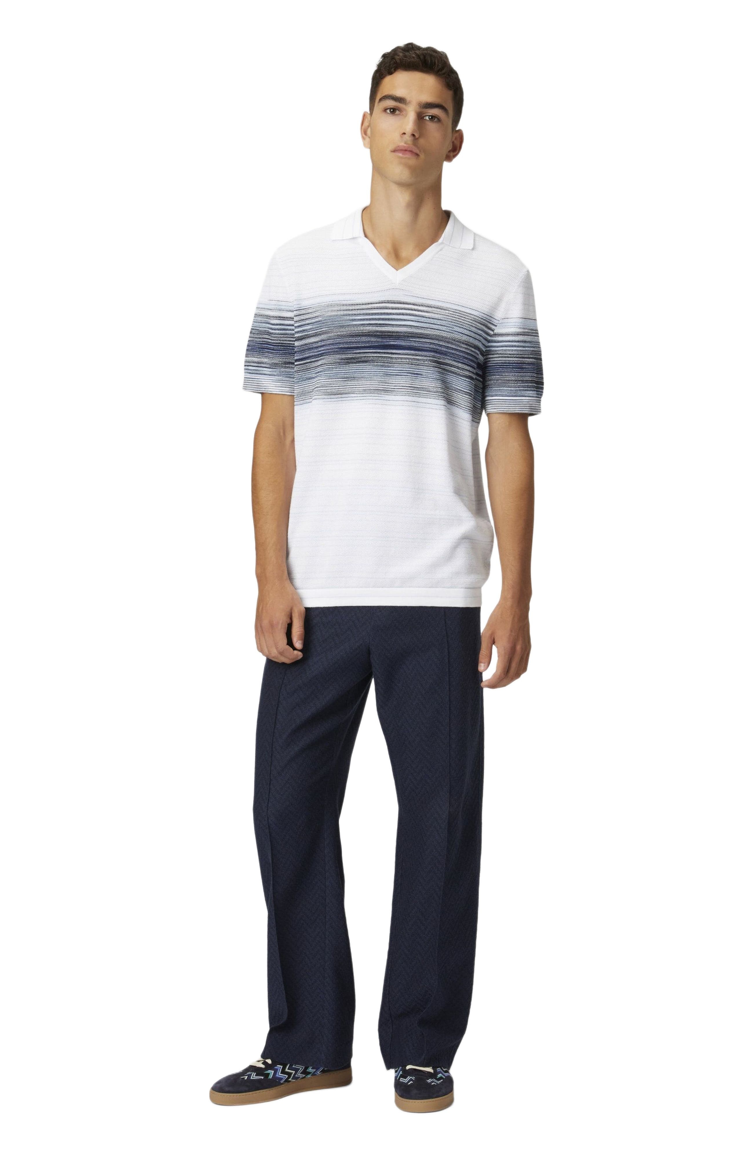 Missoni Honeycomb Cotton Knit Polo Shirt With Slub Detail in White & Blue at Nordstrom - 5