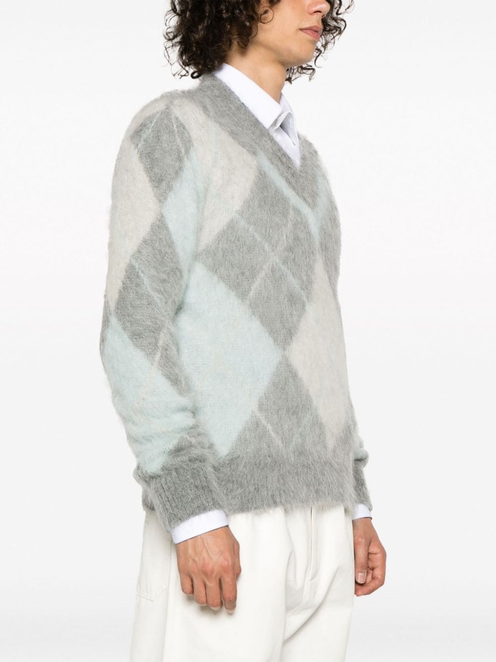 argyle-knit brushed sweatshirt - 3