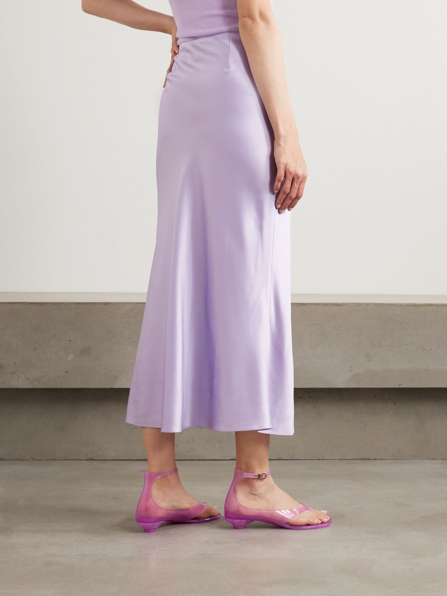 Clover silk-blend satin midi skirt Lilac - 3