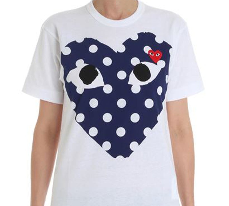 COMME des GARCONS PLAY polka dots Full Heart Short Sleeve 'White Navy' AZ-T234-051-1 - 3
