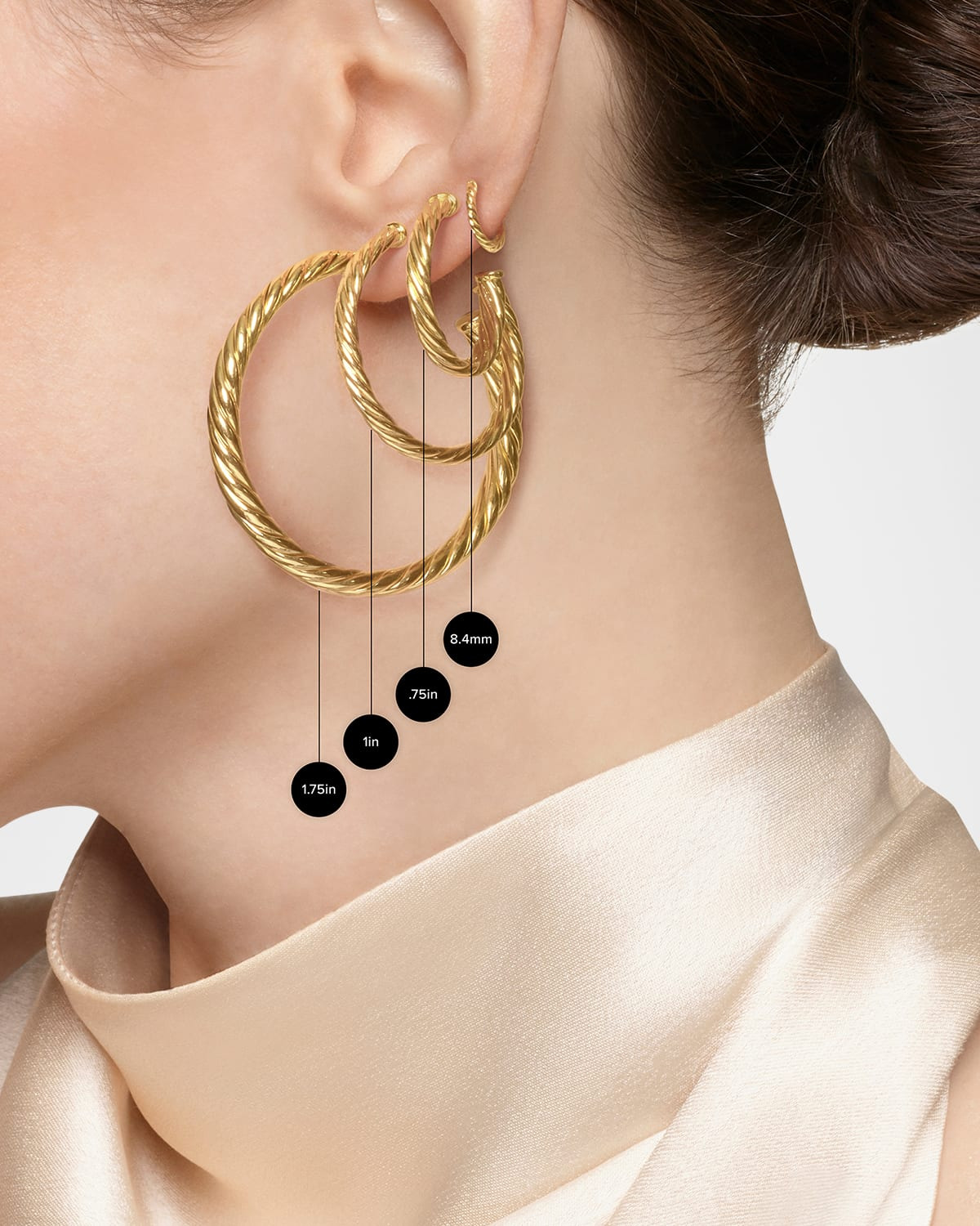 Sculpted Cable Huggie Hoop Earrings in Silver, 2.2mm, 0.4"L - 5