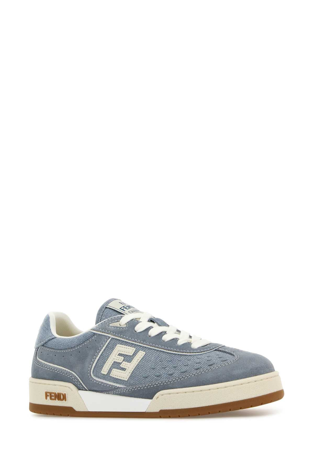 Fendi Women Light Blue Denim And Suede Fendi Match Sneakers - 2