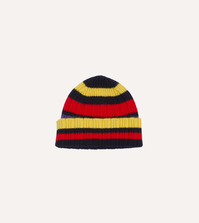 Navy, Yellow and Red Multi Stripe Geelongora Ribbed Knit Cap 1