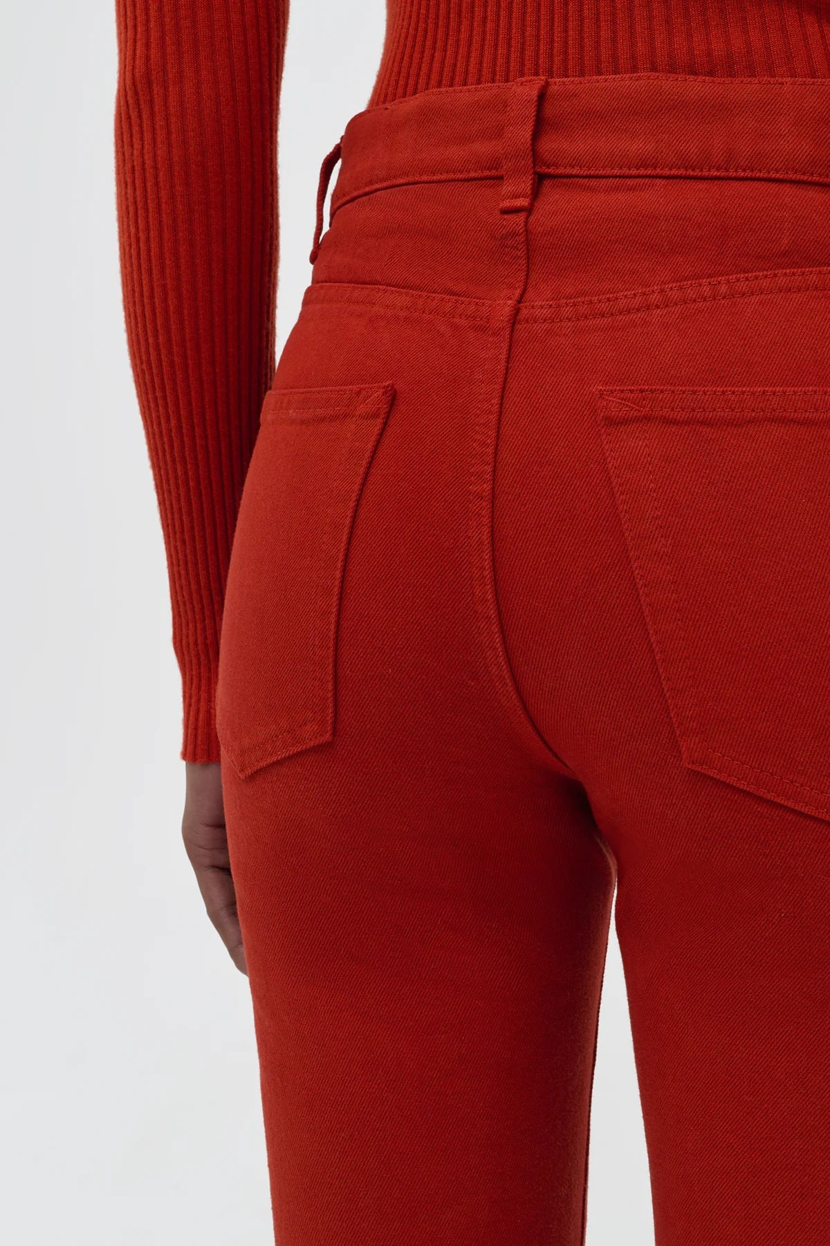Ezra Bootcut Cropped Jean in Antelope Orange Recycled Cotton Denim - 7