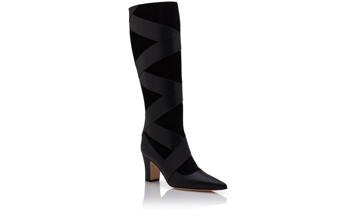 Black Calf Leather Cut Out Boots - 3