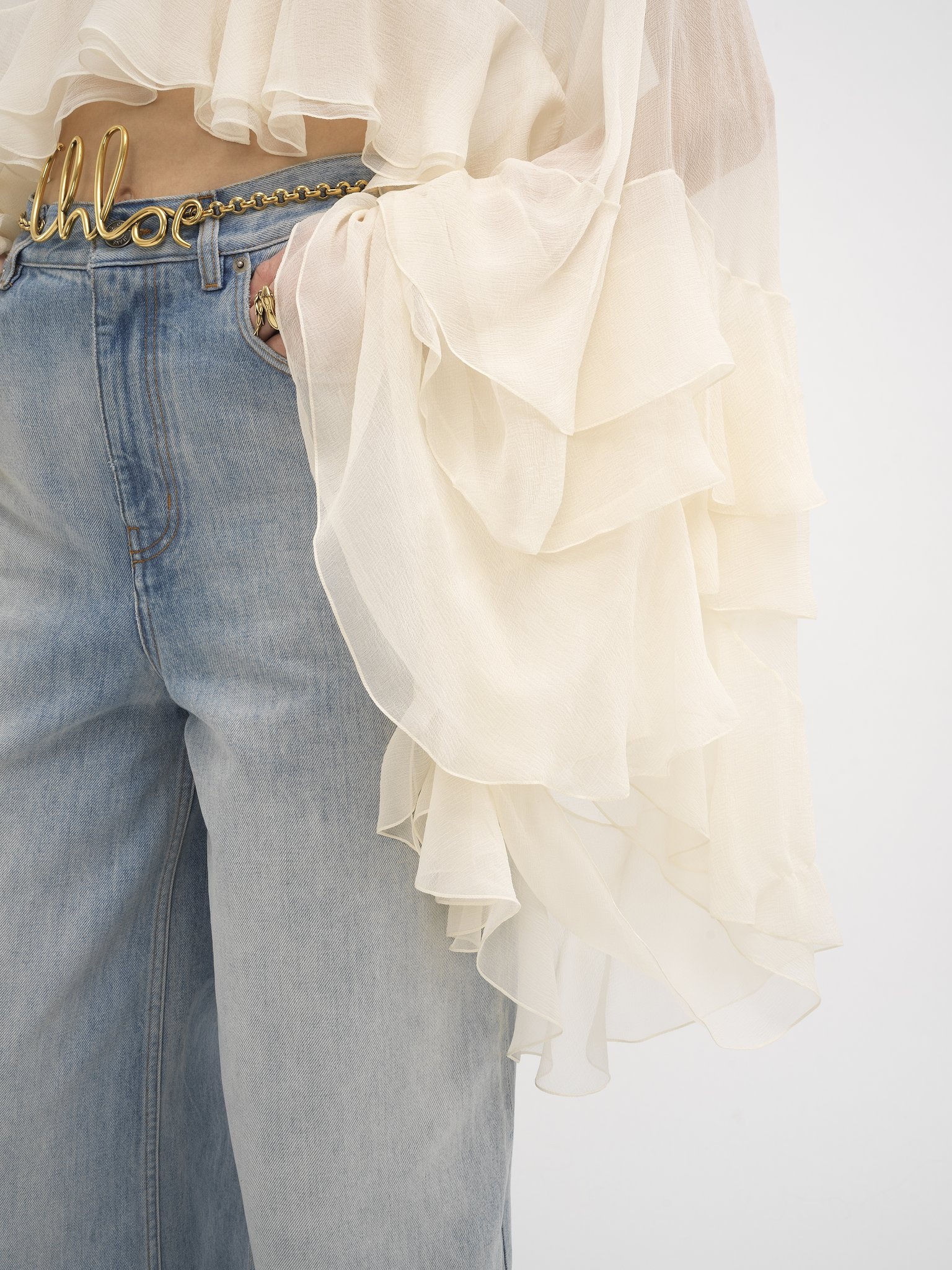 HIGH-LOW RUFFLE TOP IN SILK MOUSSELINE - 6