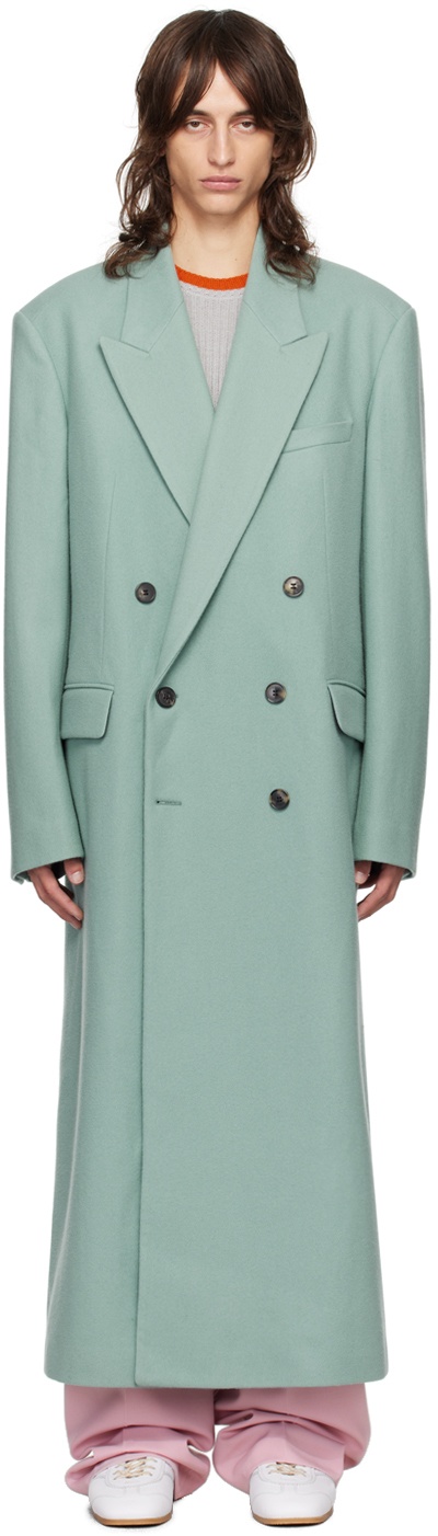 Blue Double-Breasted Coat - 1