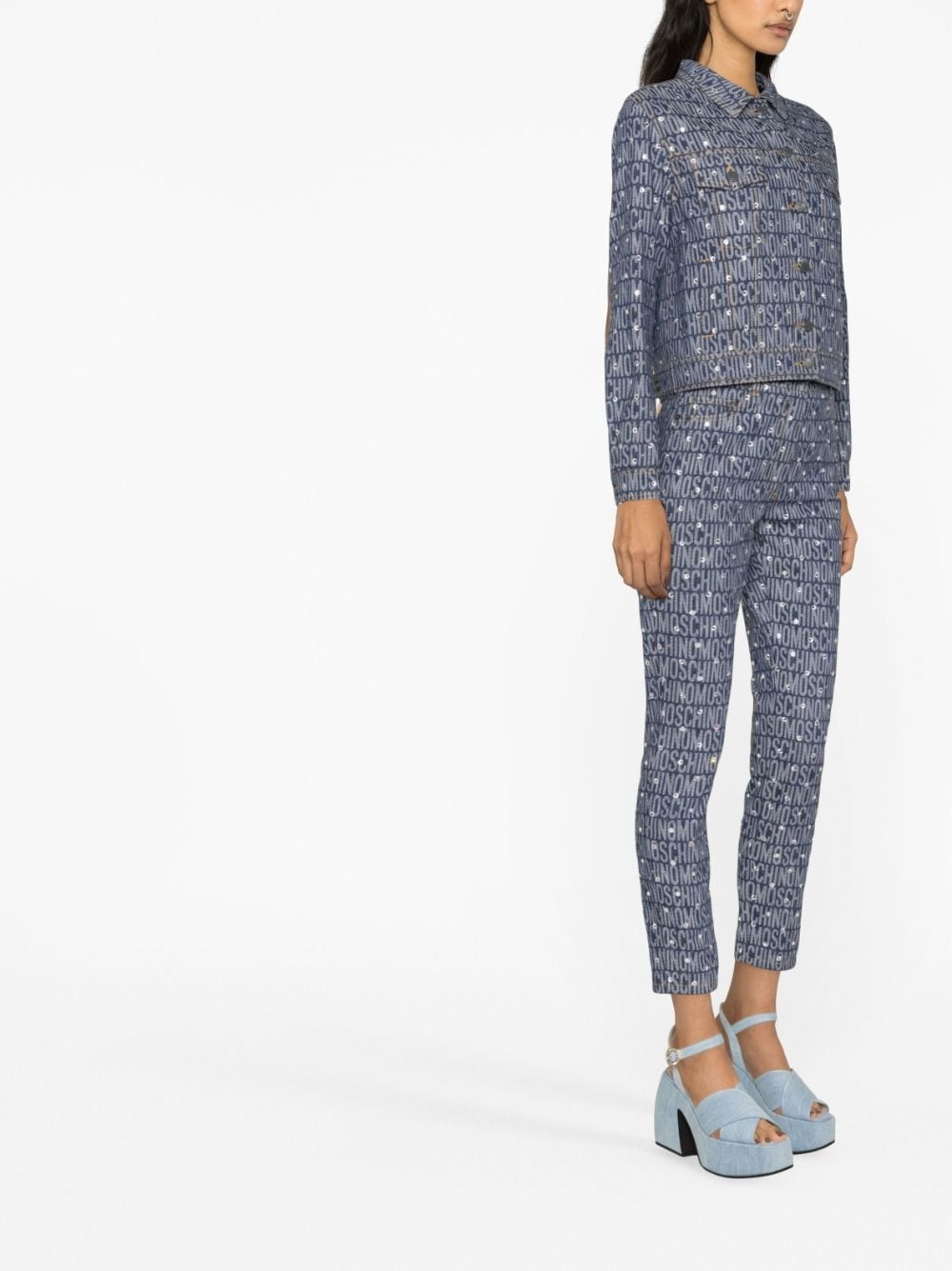 monogram-print denim jacket - 4