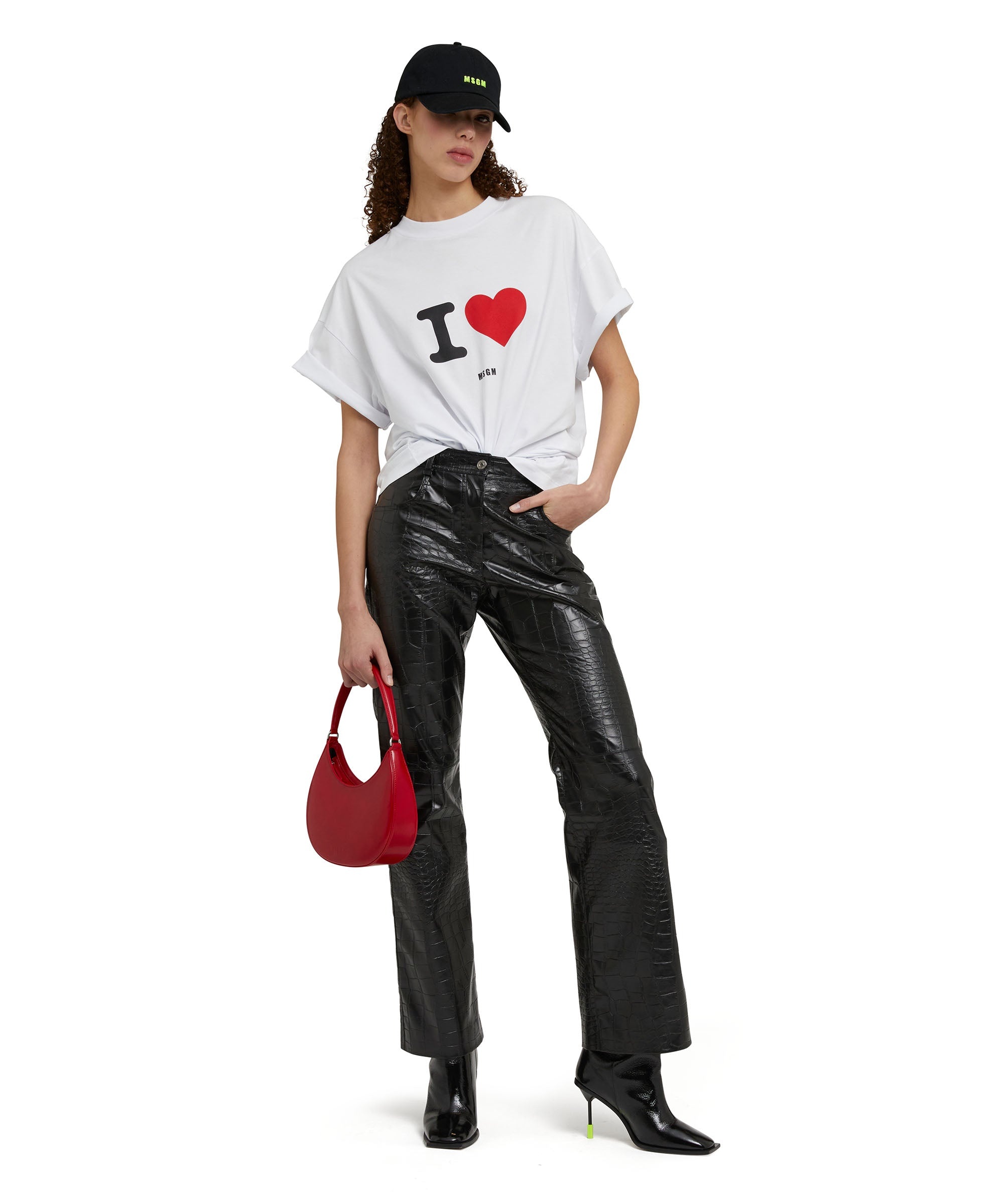 Faux leather straight-leg trousers "Croco Eco Leather" fabric - 5