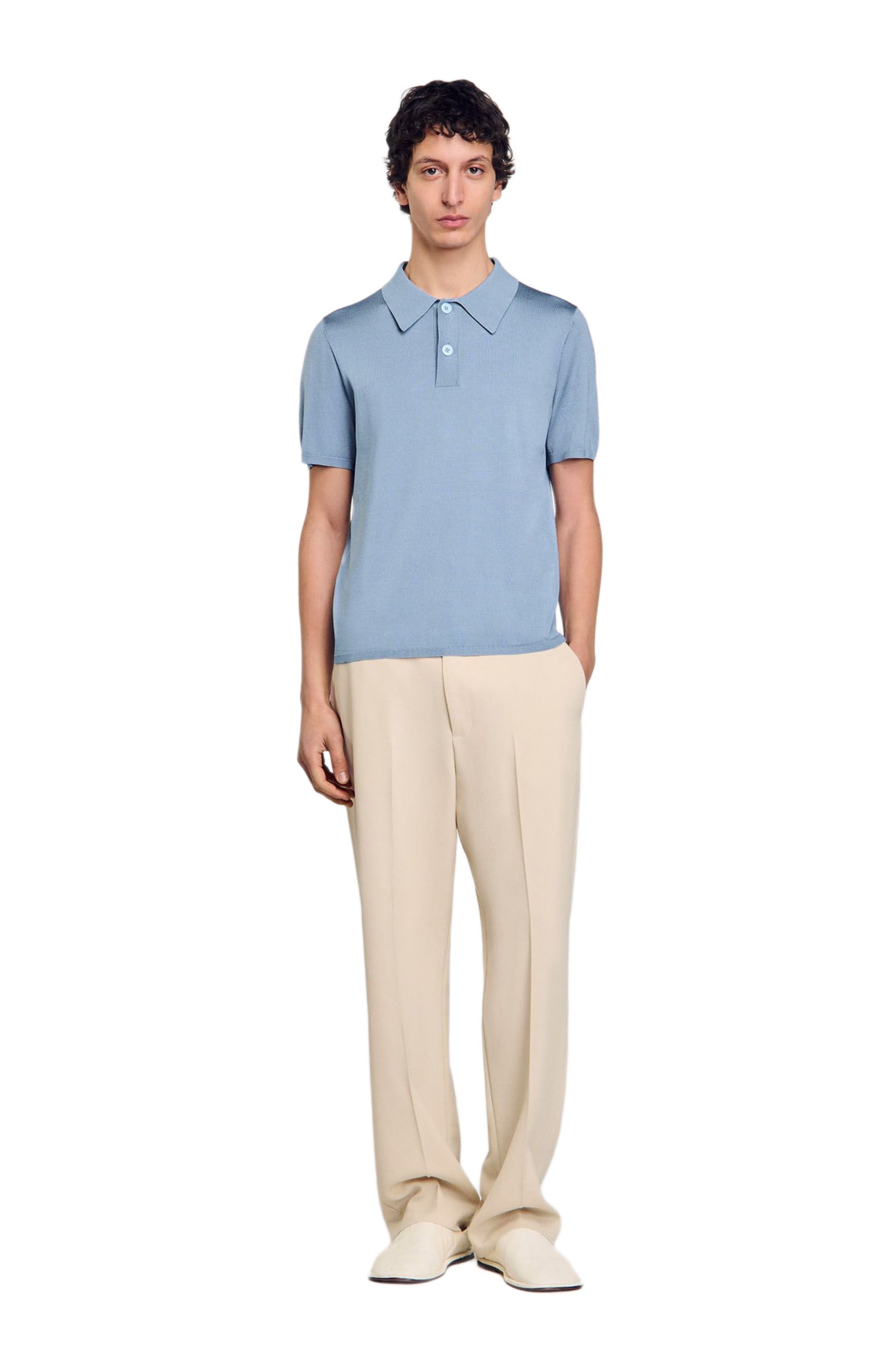 SANDRO Short-sleeve knitted polo shirt in Chambray at Nordstrom - 6