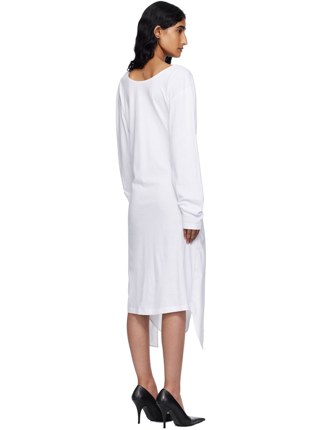 White Movable Collar Wrap Midi Dress - 3