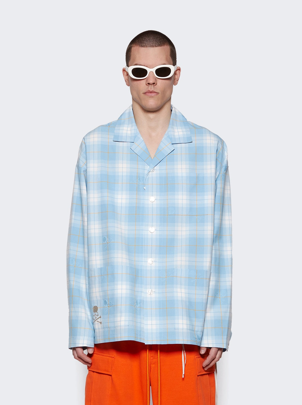 Open Collar Plaid Shirt Blue - 3