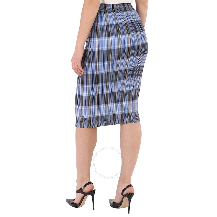 Burberry Ladies Pale Blue Check Plisse Pleated Check Pencil Skirt - 5