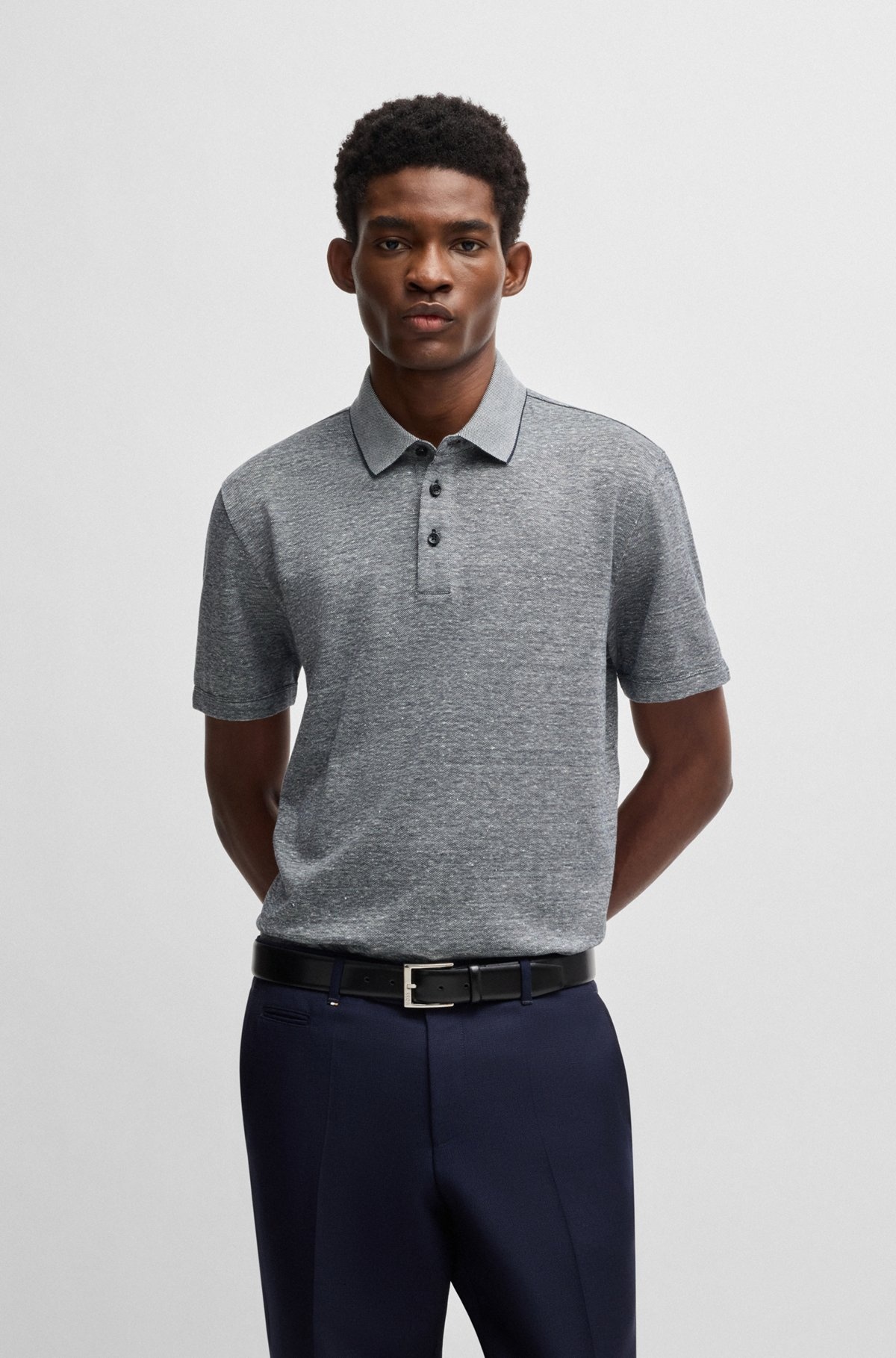 KNIT POLO SHIRT IN COTTON AND LINEN - 2