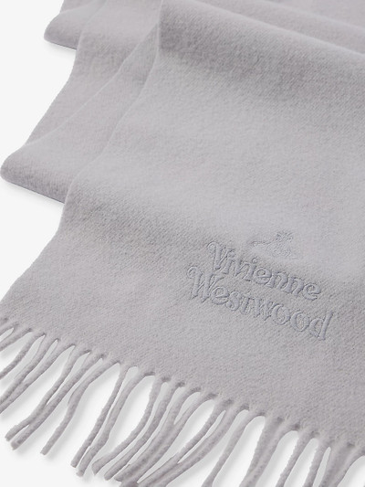Vivienne Westwood Brand-embroidered fringed-trim wool scarf outlook