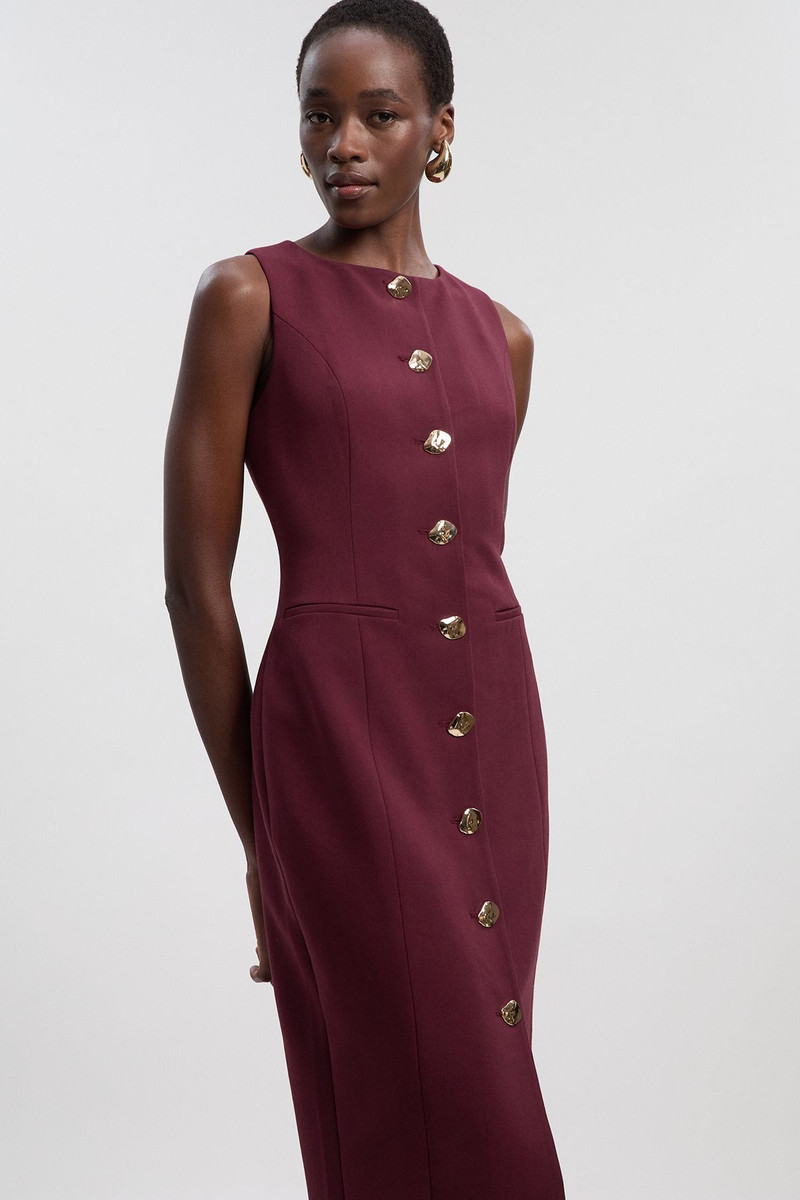 KAREN MILLEN Compact Essential Button Pencil Midi Dress outlook