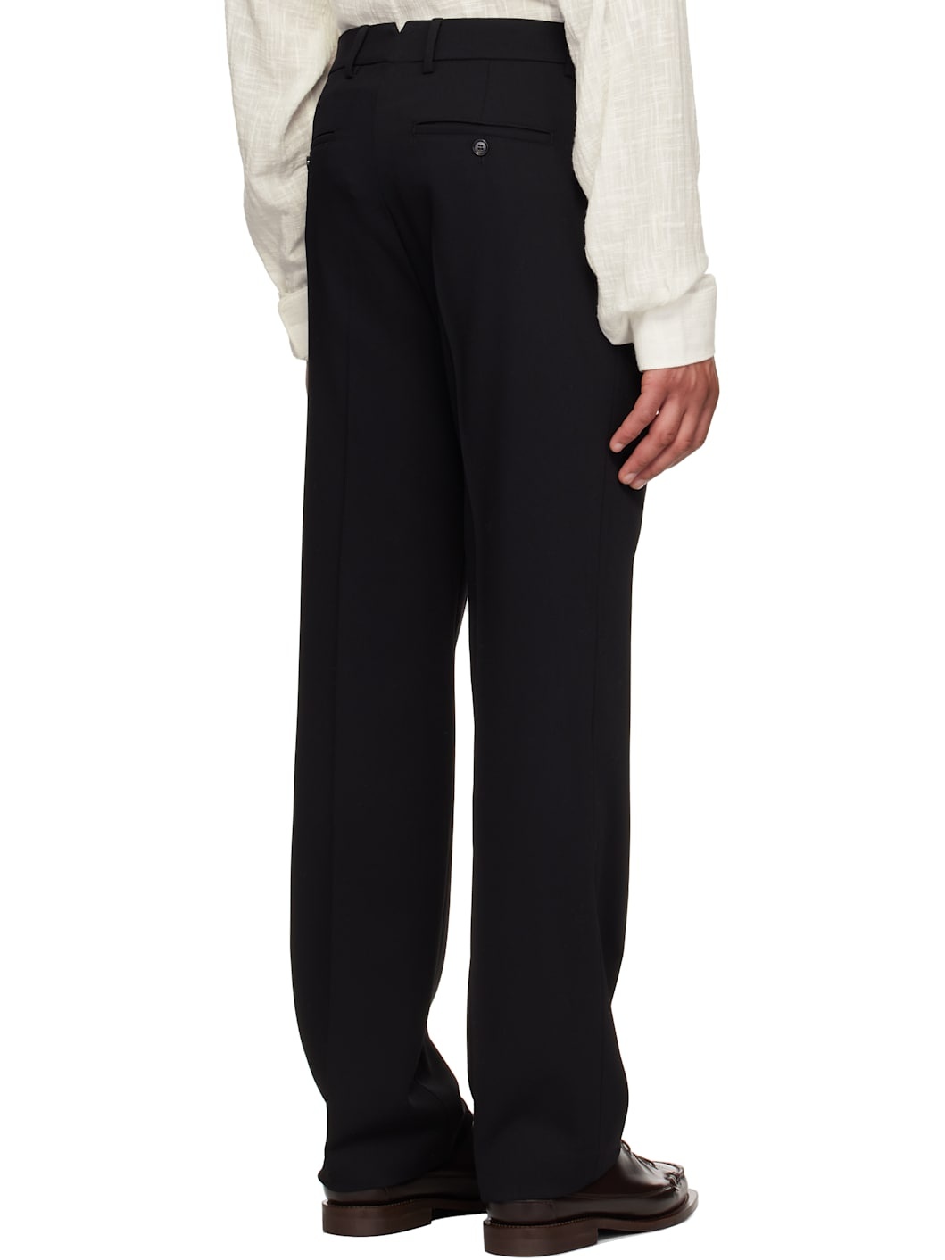 Black Wool Straight Fit Trousers - 3