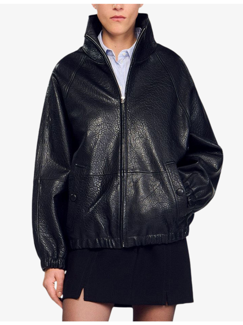 High-neck oversized leather jacket - 3