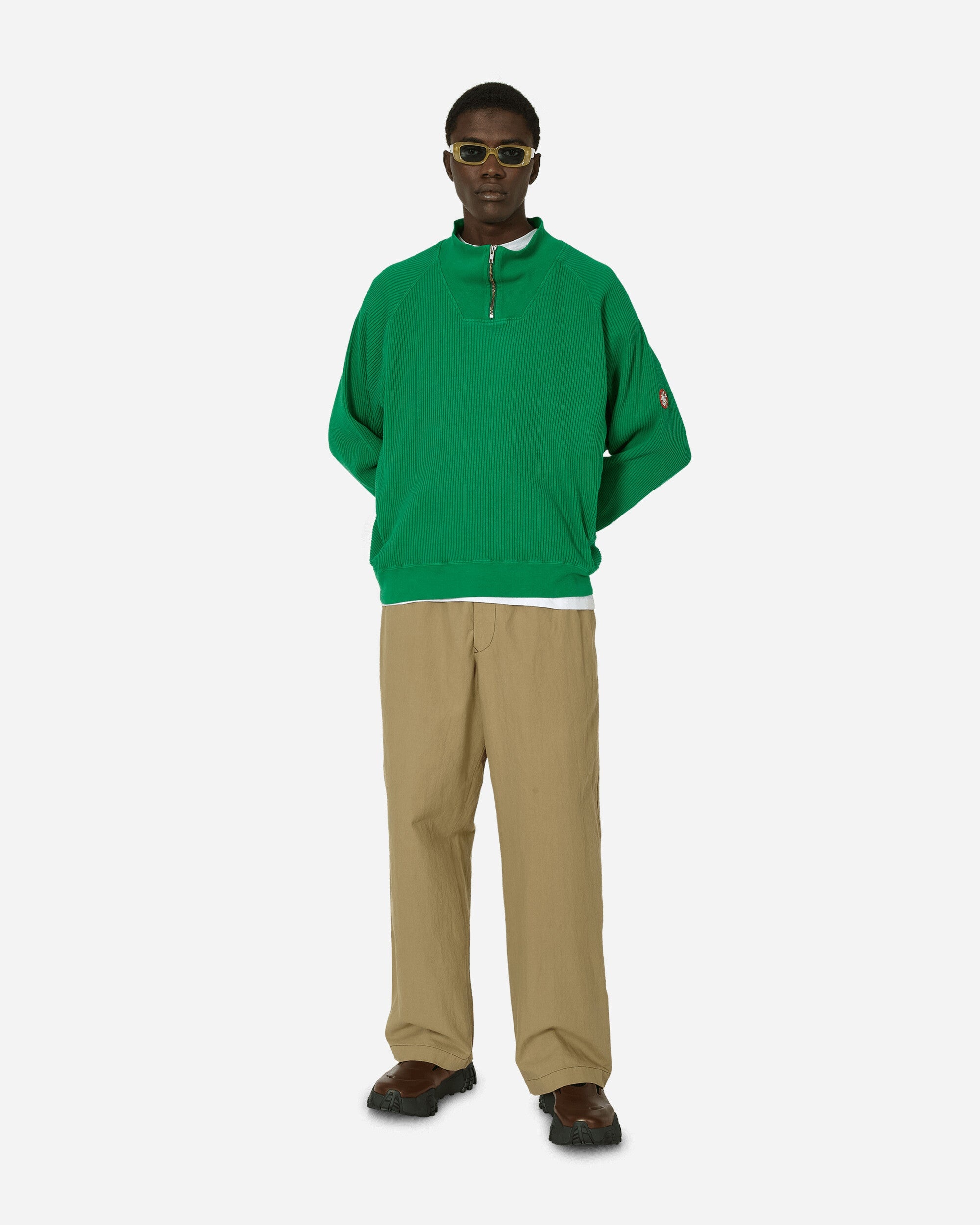 Overdye Wide Rib Cut Half Zip Sweatshirt Green - 4