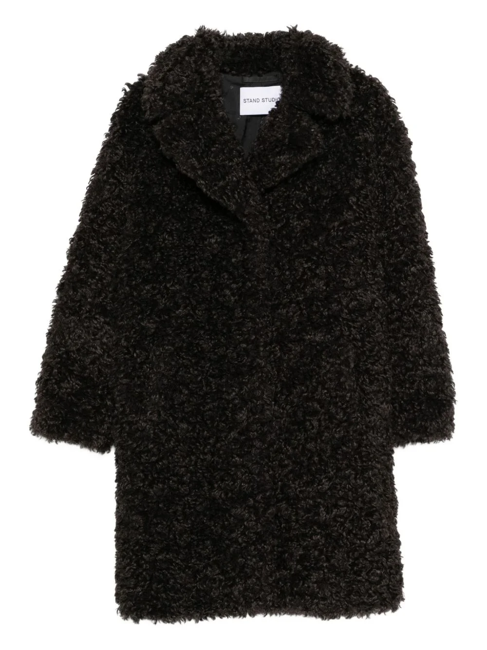 notched-collar faux-fur coat - 1