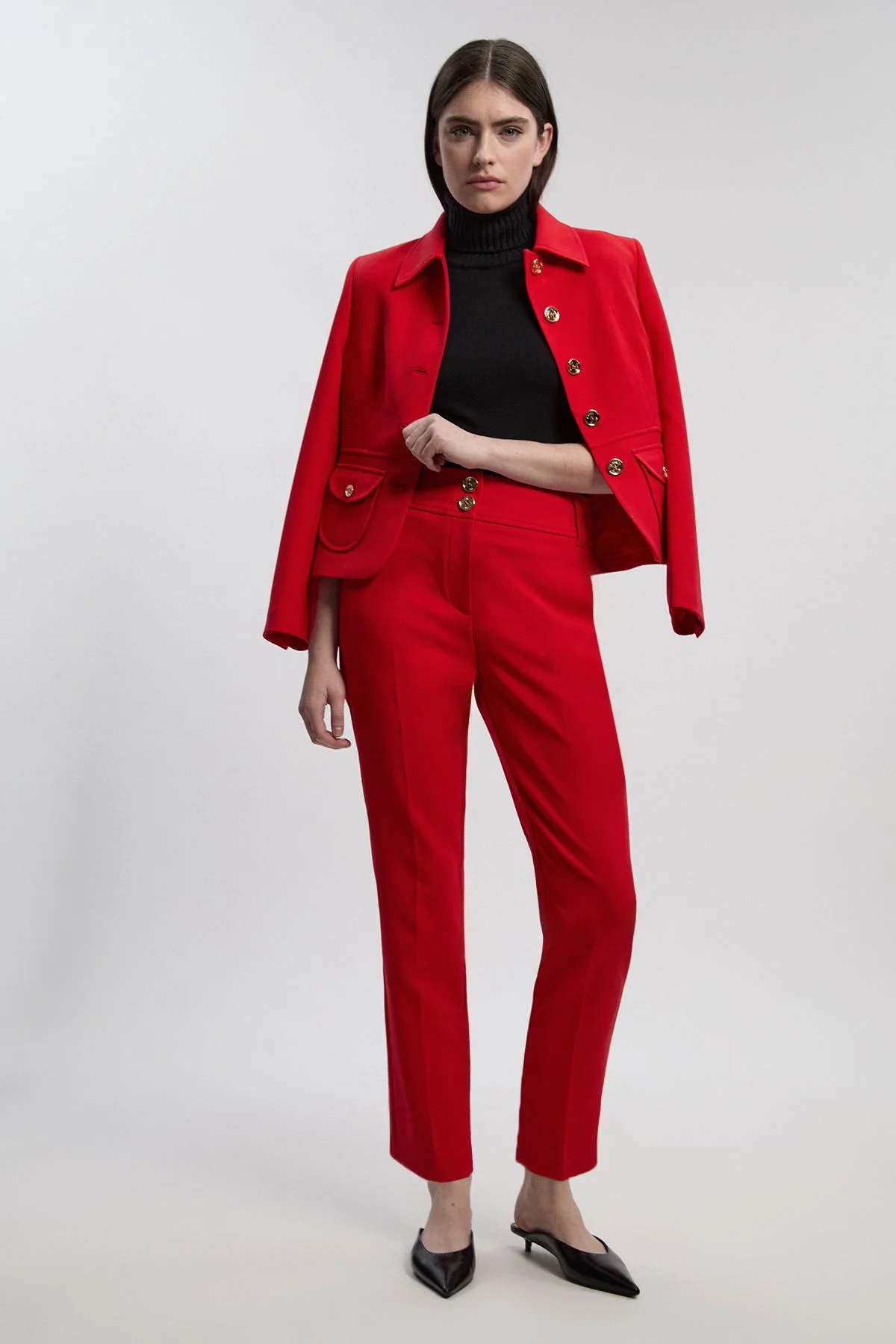 Textured Compact Stretch Tailored Straight Leg Trouser - 1