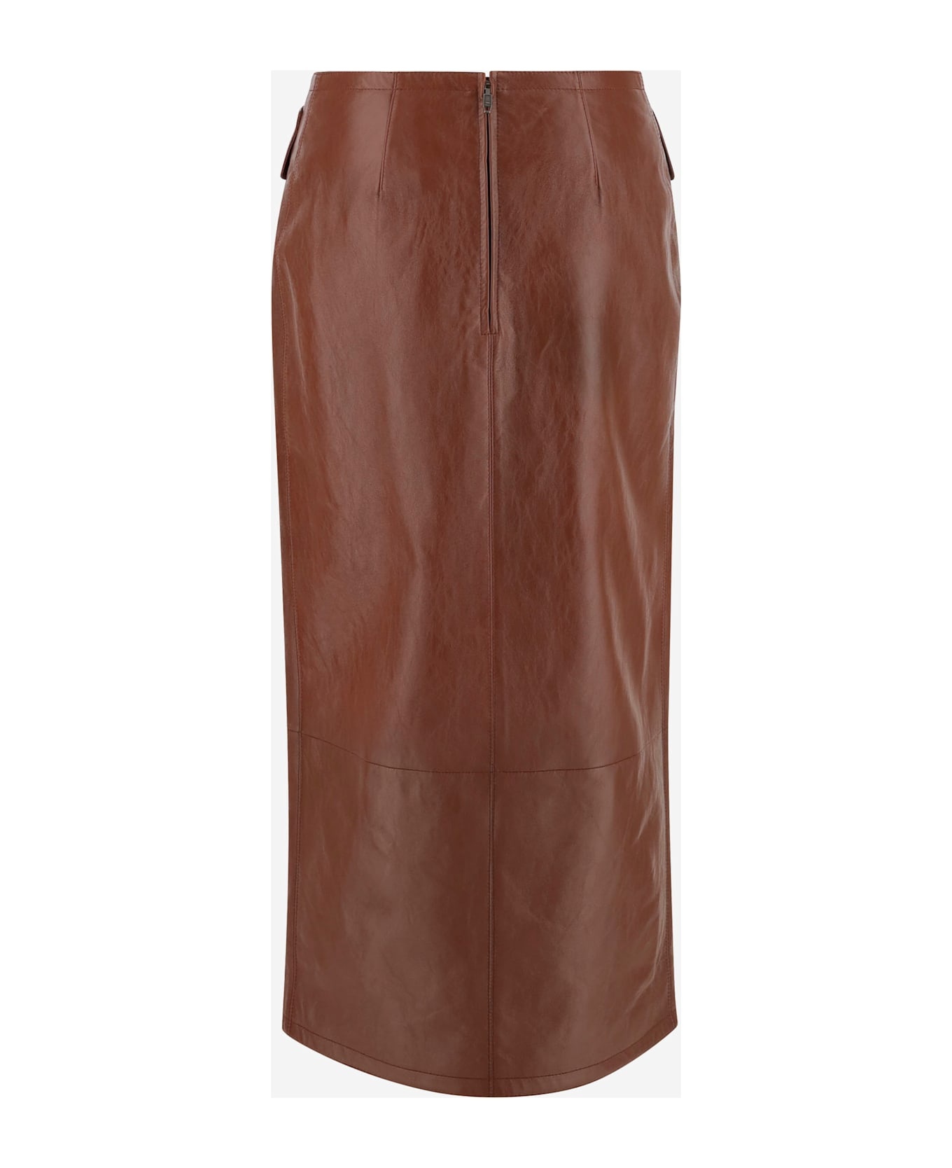 Glossy Leather Midi Skirt - 2