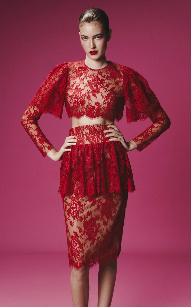 RASARIO Lace Midi Skirt red outlook