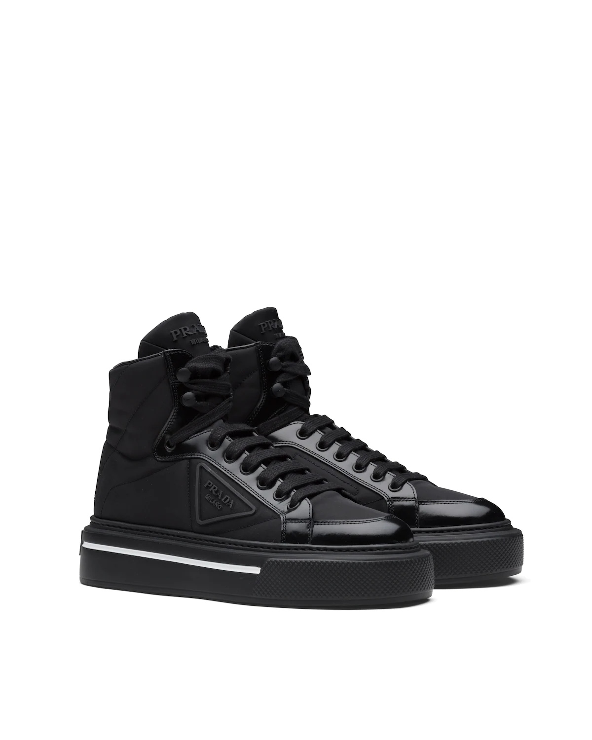 Prada Macro Re-Nylon and brushed leather high-top sneakers - 2