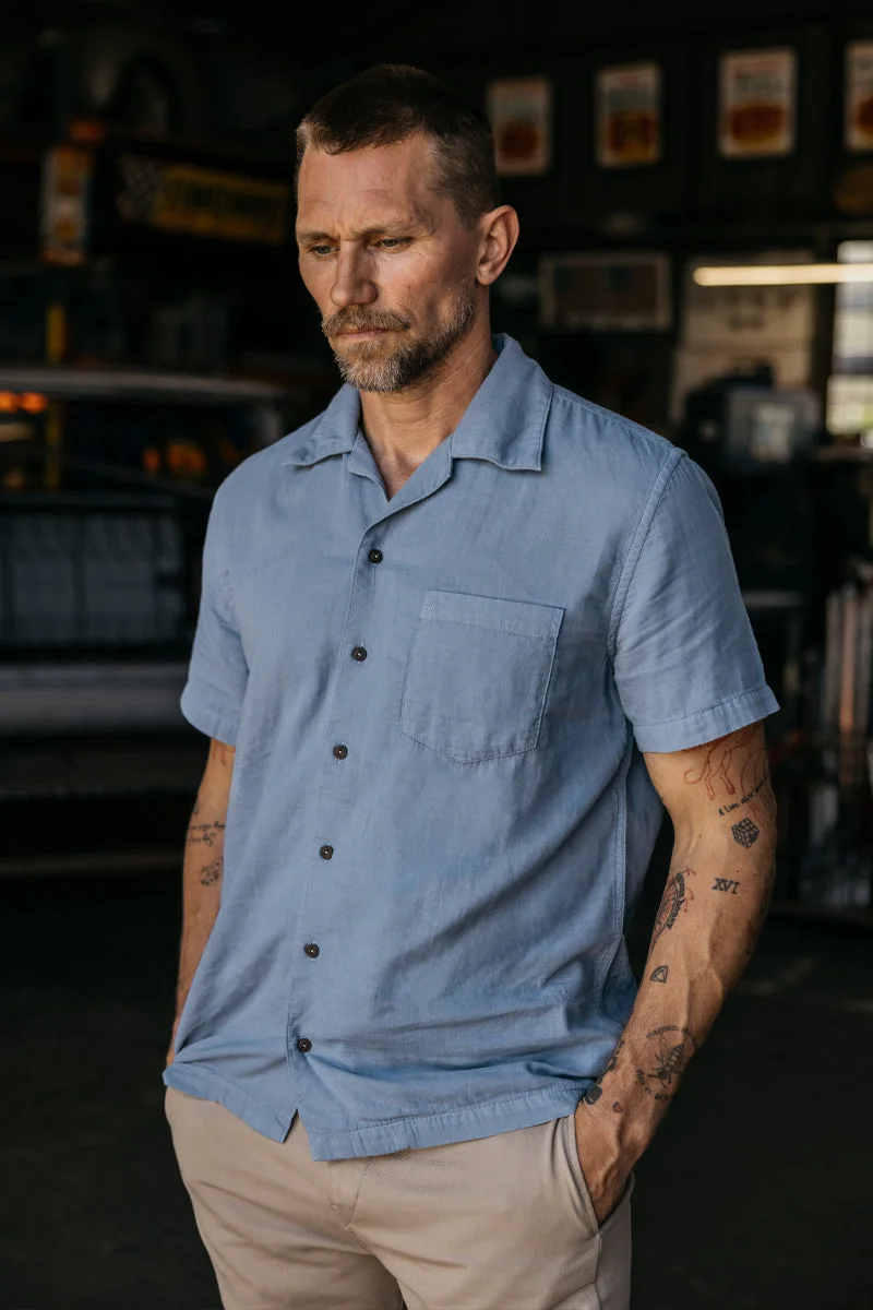 The Wrench Double Gauze Organic Cotton Shirt - Matte Blue - 1